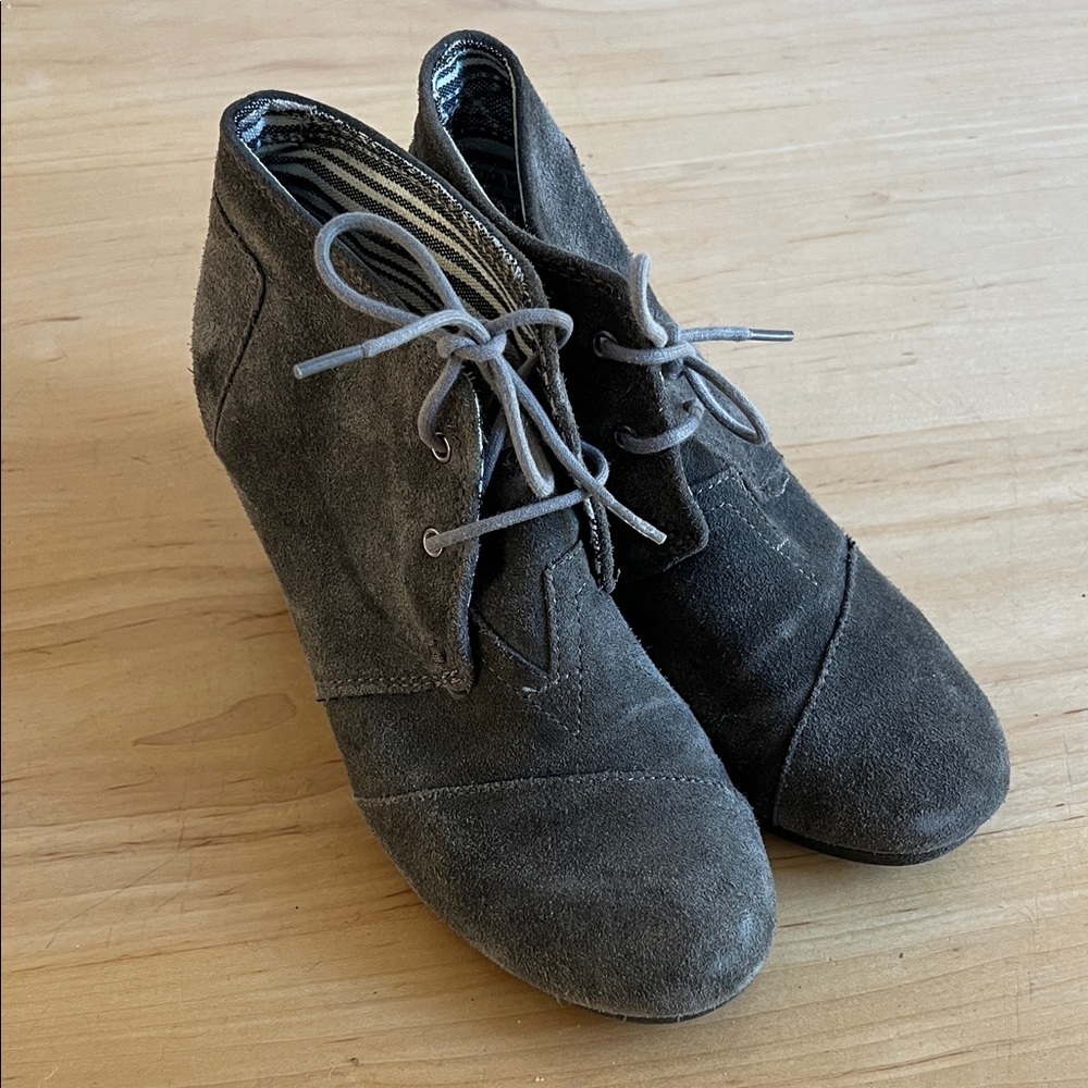Toms Charcoal Suede Ankle Booties